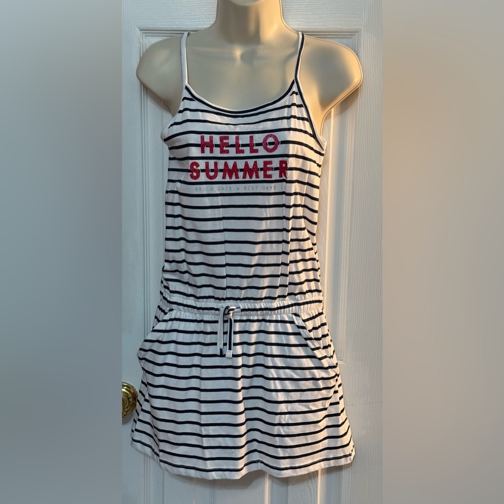 Losan Black White Striped Dress Sz 14 NWOT